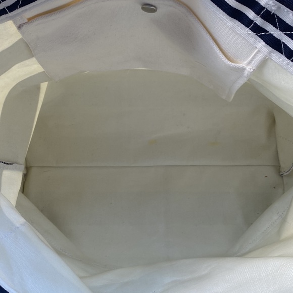 Pottery Barn Kids Ivory and Navy Striped Canvas Tote Bag with "M" - Picture 6 of 13
